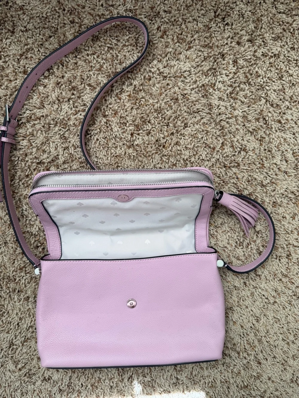 kate spade light pink pebbled leather crossbody with tassel